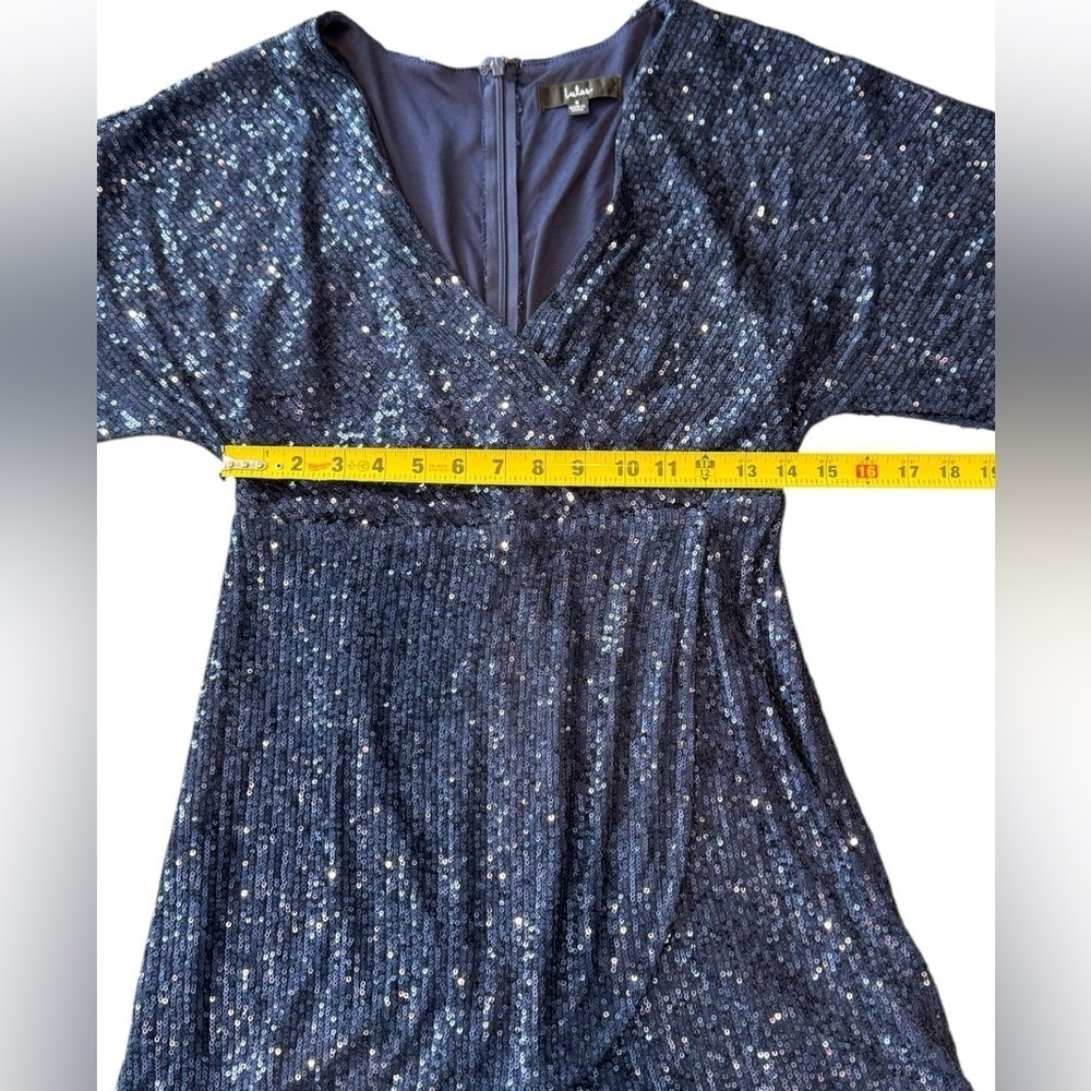 Lulus Navy Sequin Weekender Mini Dress Faux Wrap Women’s Size Small - Picture 11 of 14